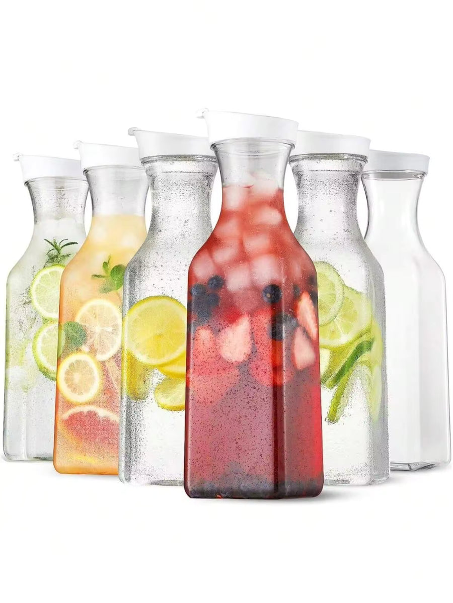 1pc Square Shaped Plastic Water Bottle With Lid, Transparent Juice Container, Anti-fall Milk & Juice Bottle, Cold-press Juice Dispenser Bottle