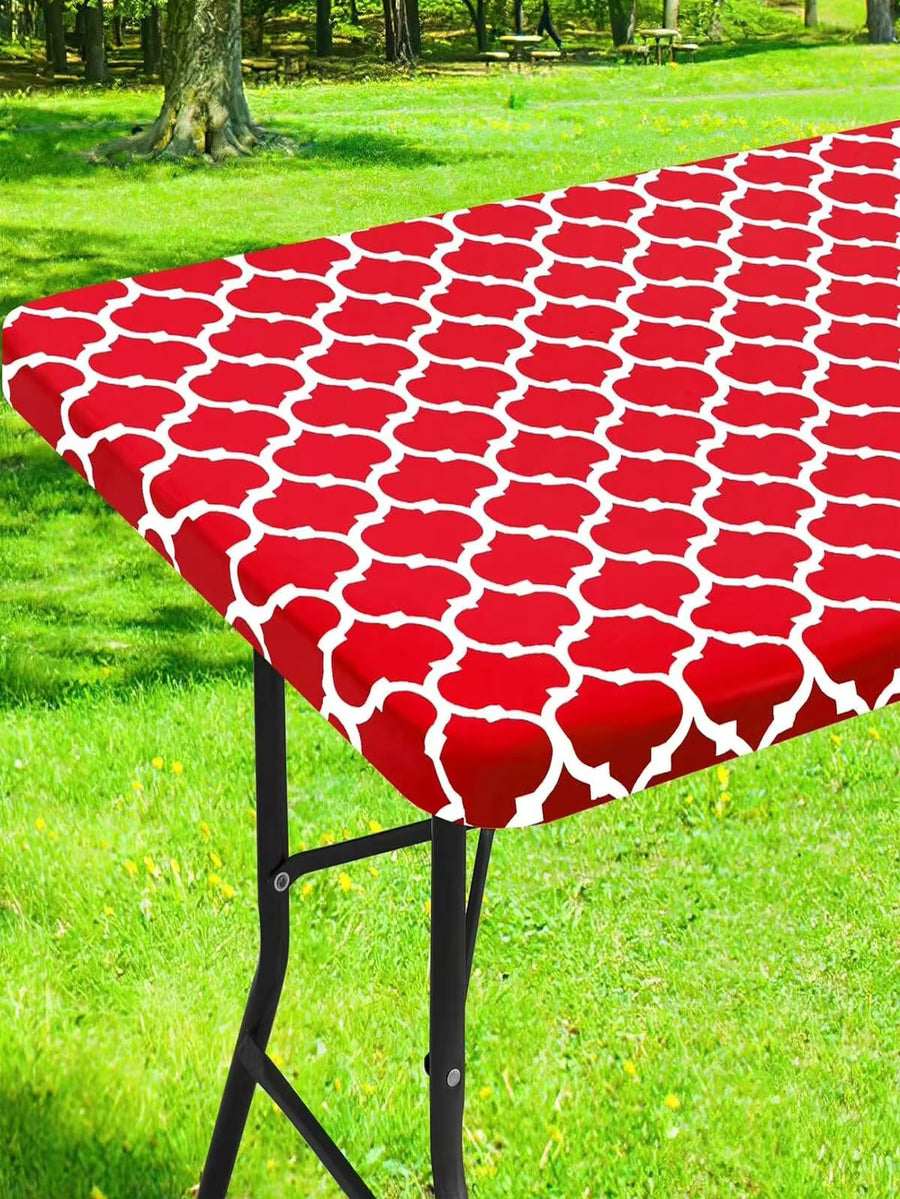1pc Rectangular Tablecloth, Christmas Table Decor, Waterproof Stretch Tablecloth Fits 6ft Table, Wipe Clean Flannel Backed Vinyl Tablecloth, Suitable For Picnic, Camping, Indoor, Outdoor, Christmas