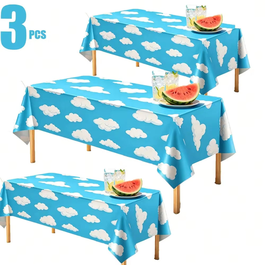 3 Packs/1-Pack Blue Sky And White Clouds Party Tablecloth 54*108 Inches Cartoon Story Birthday Party Supplies, Suitable For Baby Christening Birthday Party, Boys' Birthday Decorations, Wedding Banquet